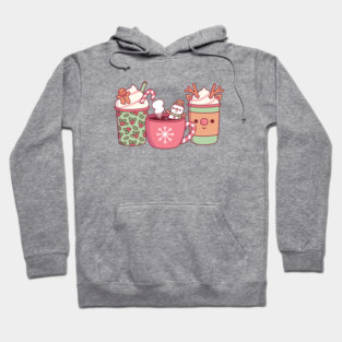 Classic Christmas Coffee Drinks Gingerbread Man, Snowman And Reindeer Hoodie