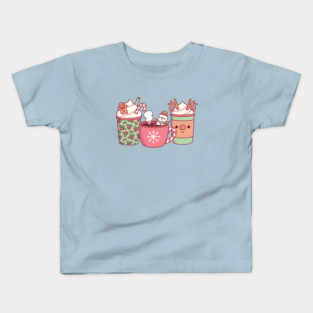 Classic Christmas Coffee Drinks Gingerbread Man, Snowman And Reindeer Kids T-Shirt