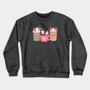 Classic Christmas Coffee Drinks Gingerbread Man, Snowman And Reindeer Crewneck Sweatshirt