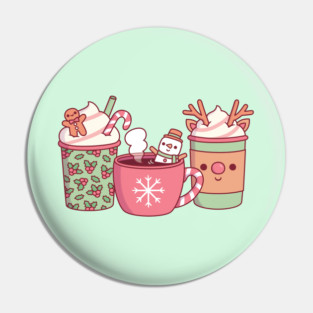 Classic Christmas Coffee Drinks Gingerbread Man, Snowman And Reindeer Pin