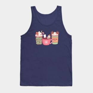 Classic Christmas Coffee Drinks Gingerbread Man, Snowman And Reindeer Tank Top