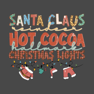 Santa Reindeer Hot Cocoa Christmas Lights T-Shirt