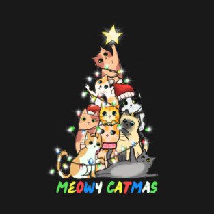 Meowy Catmas Cat Christmas Tree T-Shirt