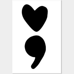 semicolon heart (black) Posters and Art