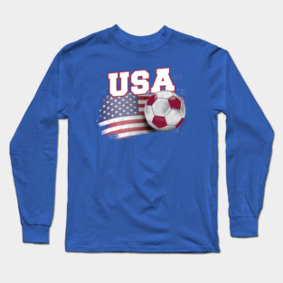 Vintage American Flag USA Soccer Ball Football Long Sleeve T-Shirt