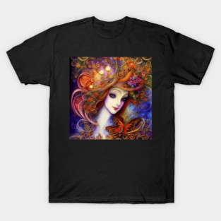 Butterfly And Garden Goddess In Watercolor T-Shirt