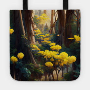 Yellow Flowers In Forest Tote