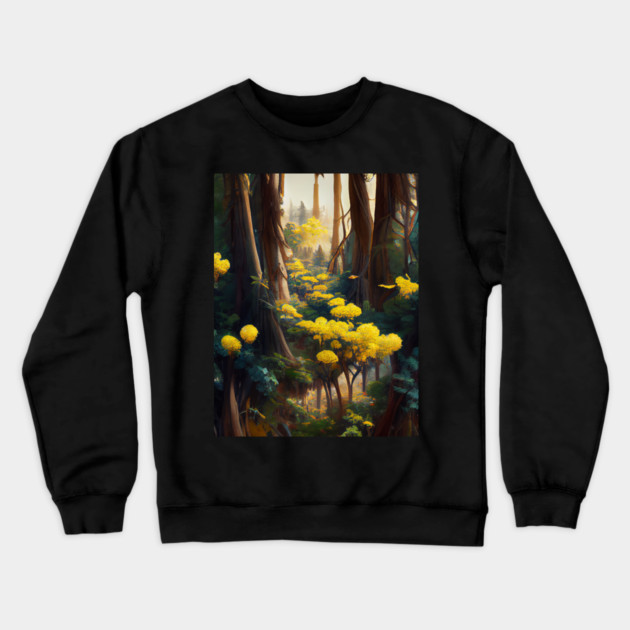 Yellow Flowers In Forest Crewneck Sweatshirt by yangho