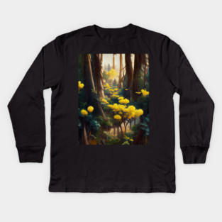Yellow Flowers In Forest Kids Long Sleeve T-Shirt