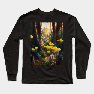Yellow Flowers In Forest Long Sleeve T-Shirt
