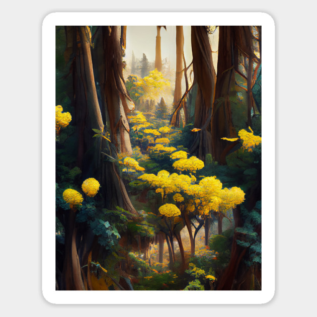 Yellow Flowers In Forest Sticker by yangho