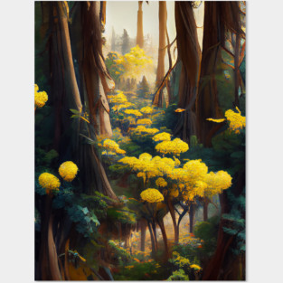 Yellow Flowers In Forest Posters and Art