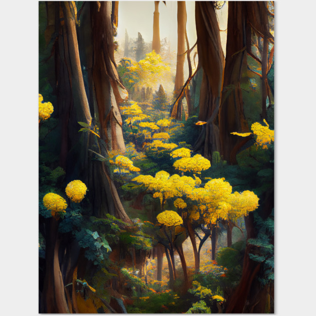 Yellow Flowers In Forest Wall Art by yangho