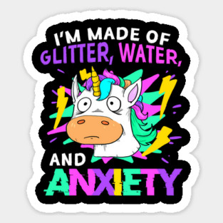 Funny Unicorn I’m Made of Glitter, Water, and Anxiety Retro 80’s Glitched Sticker