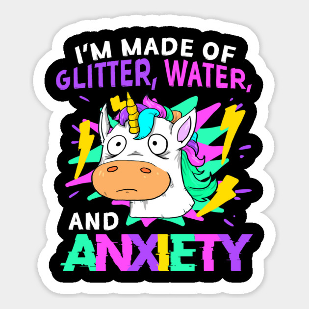 Funny Unicorn I’m Made of Glitter, Water, and Anxiety Retro 80’s Glitched Magnet by creative