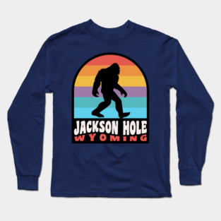 Jackson Hole Wyoming Bigfoot Sasquatch Retro Sunset Long Sleeve T-Shirt