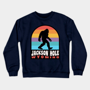 Jackson Hole Wyoming Bigfoot Sasquatch Retro Sunset Crewneck Sweatshirt