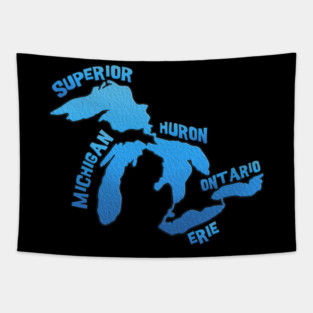 Great Lakes Outline of all 5 Lakes Tapestry