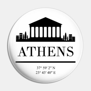 ATHENS GREECE BLACK SILHOUETTE SKYLINE ART Pin