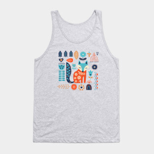 Soft And Sweet Scandinavian Fox Folk Art Tank Top