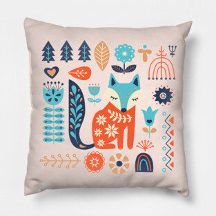 Soft And Sweet Scandinavian Fox Folk Art Pillow