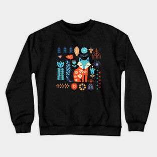 Soft And Sweet Scandinavian Fox Folk Art Crewneck Sweatshirt