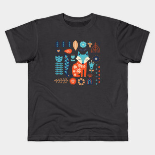 Soft And Sweet Scandinavian Fox Folk Art Kids T-Shirt