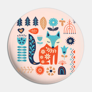 Soft And Sweet Scandinavian Fox Folk Art Pin