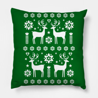 Scandinavian Classic Christmas Reindeer Pattern Green Pillow