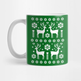 Scandinavian Classic Christmas Reindeer Pattern Green Mug