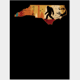 Bigfoot Retro Vintage Sasquatch North Carolina Posters and Art