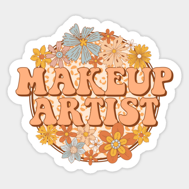 Retro Makeup Artist Floral Design Gift Sticker by The WYLD Tribe