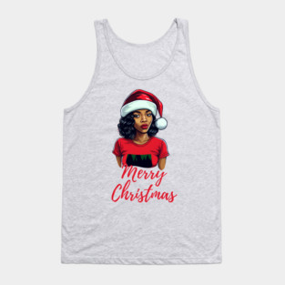 Black Woman Santa, Black Mrs Santa Claus, African American Santa, Merry Christmas Tank Top