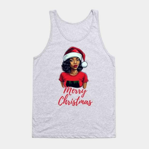 Black Woman Santa, Black Mrs Santa Claus, African American Santa, Merry Christmas Tank Top by UrbanLifeApparel