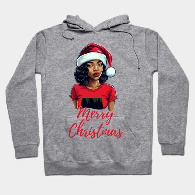 Black Woman Santa, Black Mrs Santa Claus, African American Santa, Merry Christmas Hoodie by UrbanLifeApparel