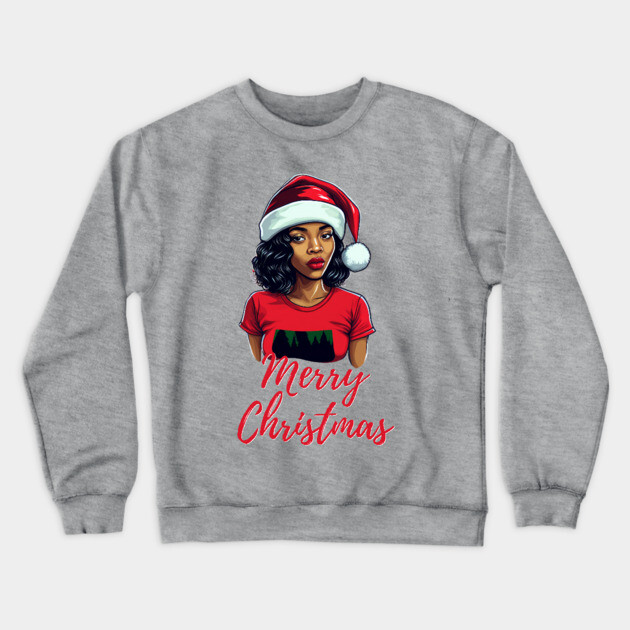 Black Woman Santa, Black Mrs Santa Claus, African American Santa, Merry Christmas Crewneck Sweatshirt by UrbanLifeApparel