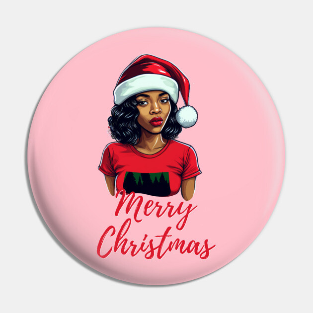 Black Woman Santa, Black Mrs Santa Claus, African American Santa, Merry Christmas Pin by UrbanLifeApparel