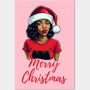 Black Woman Santa, Black Mrs Santa Claus, African American Santa, Merry Christmas Posters and Art