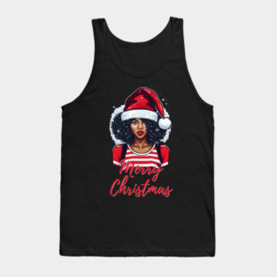 Black Woman Santa, Black Mrs Santa Claus, African American Santa, Merry Christmas Tank Top