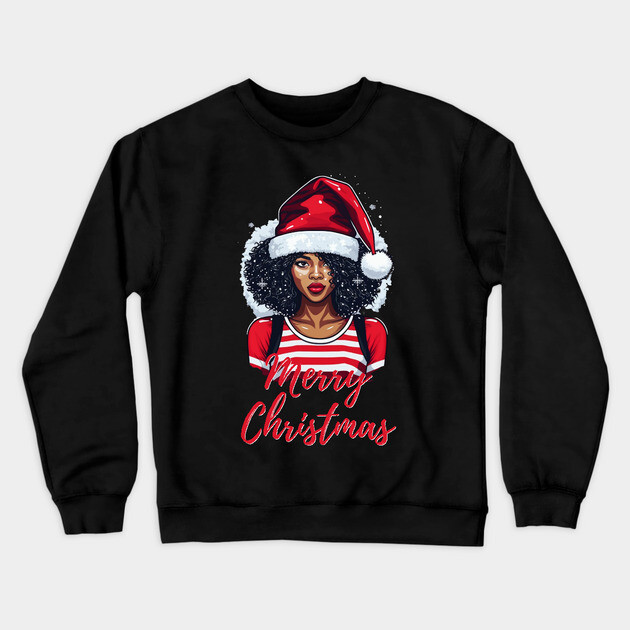Black Woman Santa, Black Mrs Santa Claus, African American Santa, Merry Christmas Crewneck Sweatshirt by UrbanLifeApparel