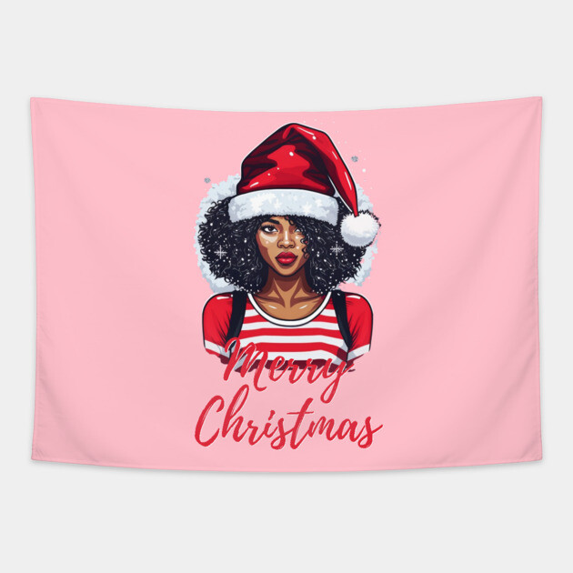 Black Woman Santa, Black Mrs Santa Claus, African American Santa, Merry Christmas Tapestry by UrbanLifeApparel
