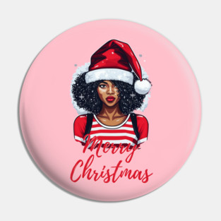 Black Woman Santa, Black Mrs Santa Claus, African American Santa, Merry Christmas Pin