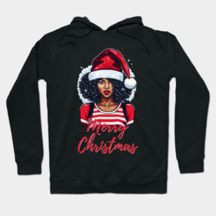 Black Woman Santa, Black Mrs Santa Claus, African American Santa, Merry Christmas Hoodie