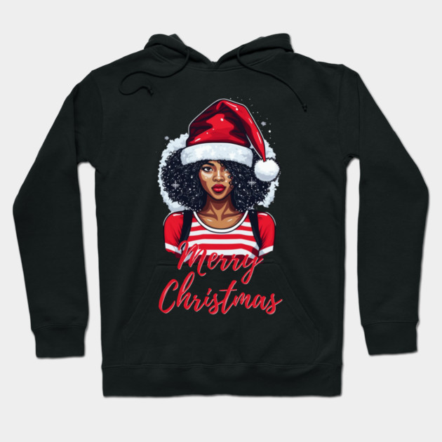Black Woman Santa, Black Mrs Santa Claus, African American Santa, Merry Christmas Hoodie by UrbanLifeApparel