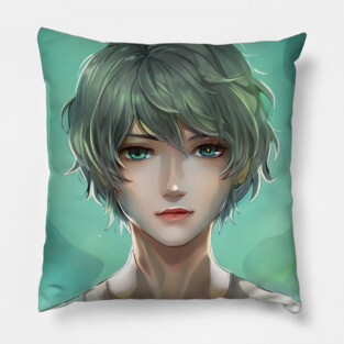 Green Hair Anime Boy Pillow