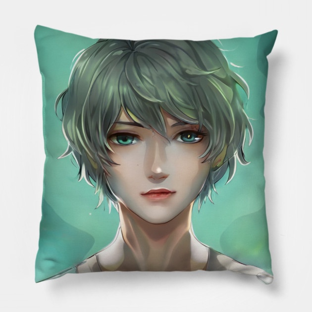 Green Hair Anime Boy Pillow by animegirlnft