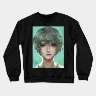 Green Hair Anime Boy Crewneck Sweatshirt