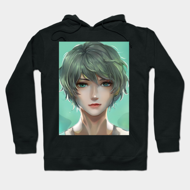 Green Hair Anime Boy Hoodie by animegirlnft