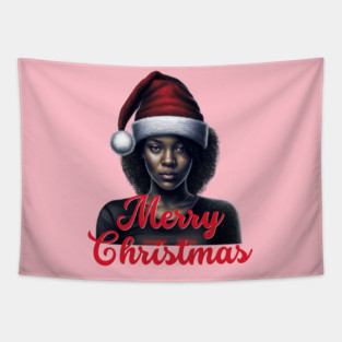 Black Woman Santa, Black Mrs Santa Claus, African American Santa Tapestry