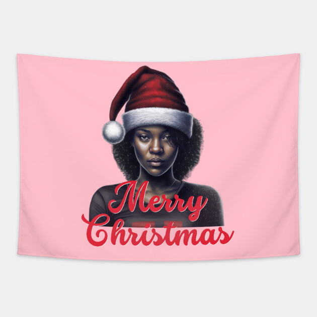 Black Woman Santa, Black Mrs Santa Claus, African American Santa Tapestry by UrbanLifeApparel